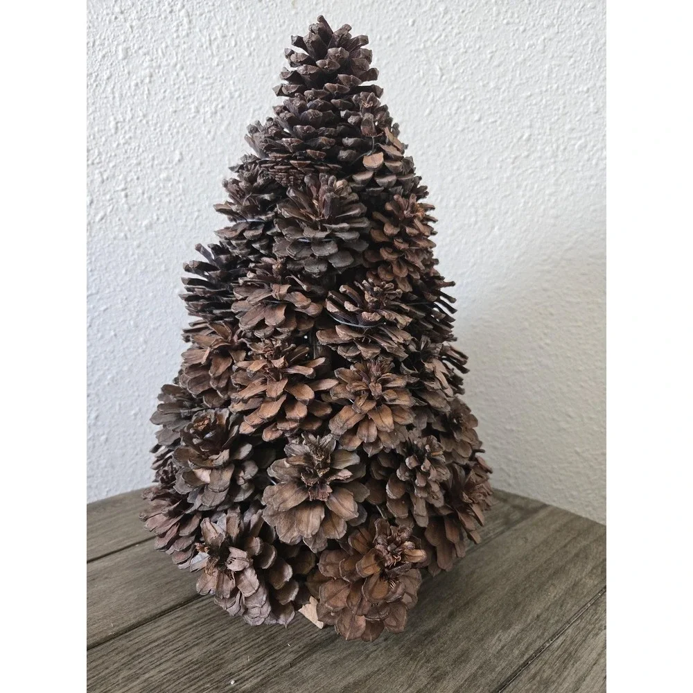 Vintage Real Pinecone Christmas Tree Log Base Centerpiece 14